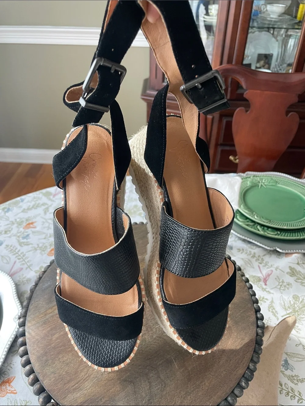 Crown Vintage Daylen Espadrille Wedge Ankle Strap Leather Sandals Size 7M
